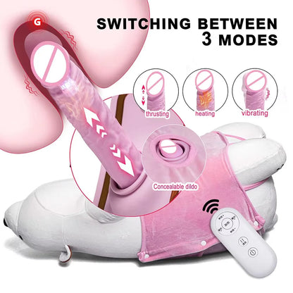 Bear-Shaped Vibrating Support Thrusting Dildo Pillow